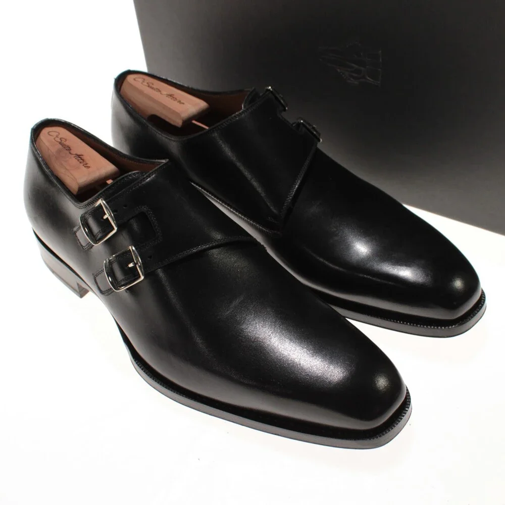 Di Bianco NWD Double Monk Strap Dress Shoes Size 9 US in Black Leather